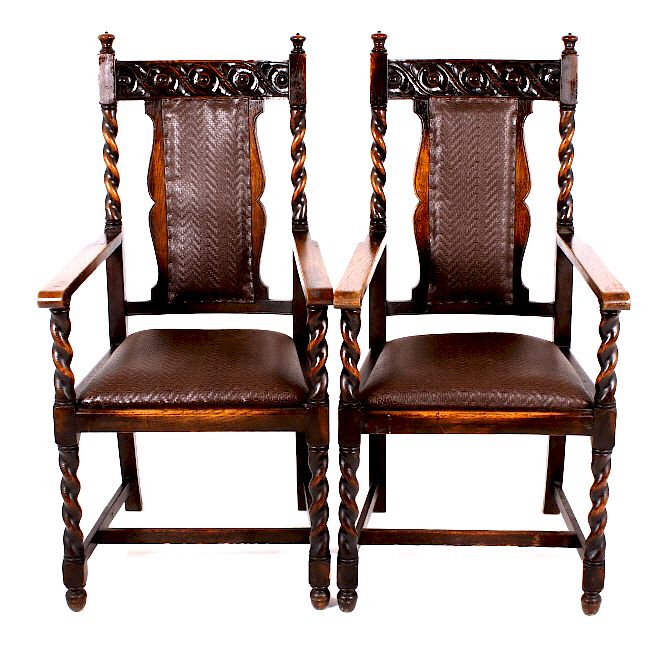 Appraisal: Black Forest Oak Barley Twist Dining Chairs th C Offered