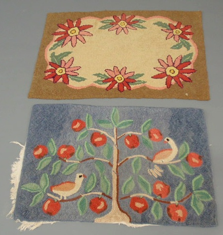 Appraisal: Hooked rug with birds in a cherry tree x and