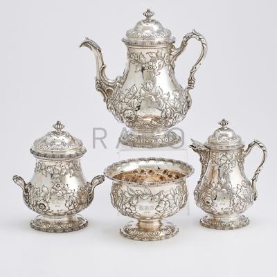 Appraisal: TIFFANY CO STERLING COFFEE SERVICE Four pieces three pear-shaped vessels