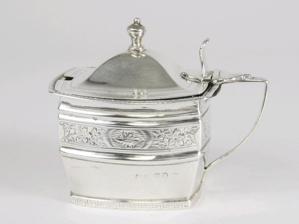 Appraisal: A George III oblong Mustard Pot with floral engraved frieze