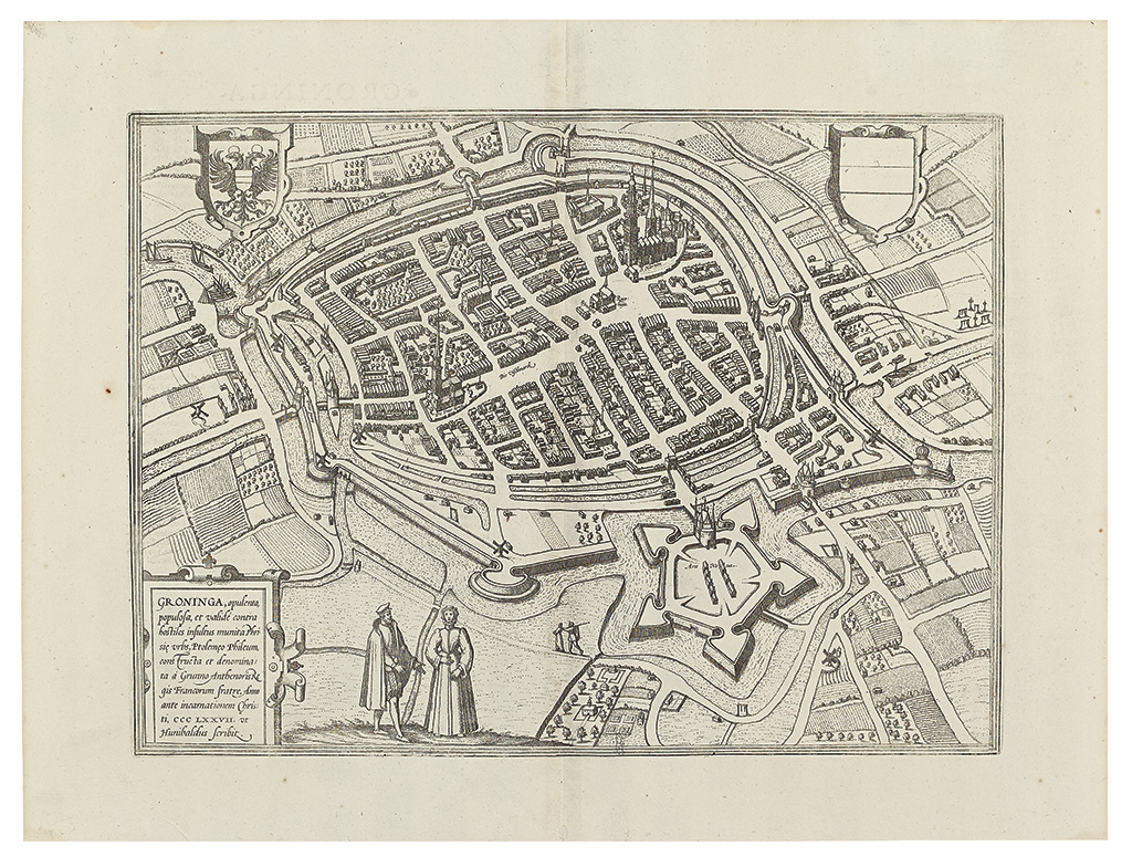 Appraisal: BRAUN GEORG and HOGENBERG FRANZ Groninga Double-page engraved town view