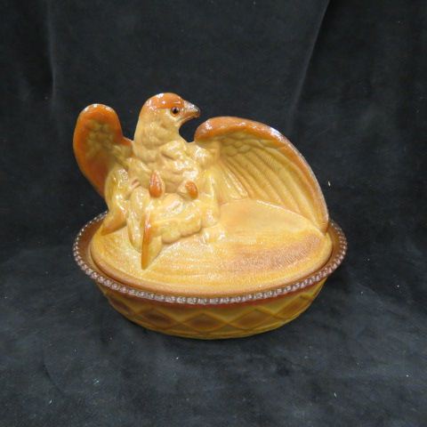 Appraisal: Westmoreland Chocolate Glass Eagle Eagletts Covered Dish long excellent