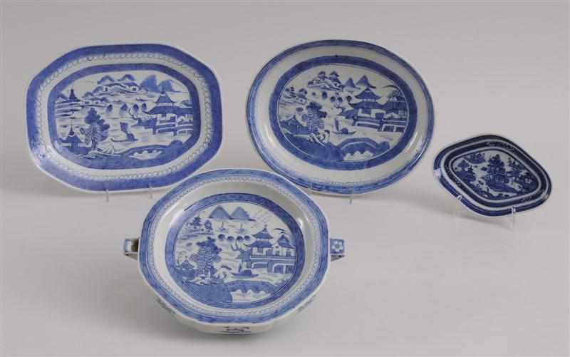 Appraisal: CANTON BLUE AND WHITE PORCELAIN WILLOW OCTAGONAL WARMING DISH AND