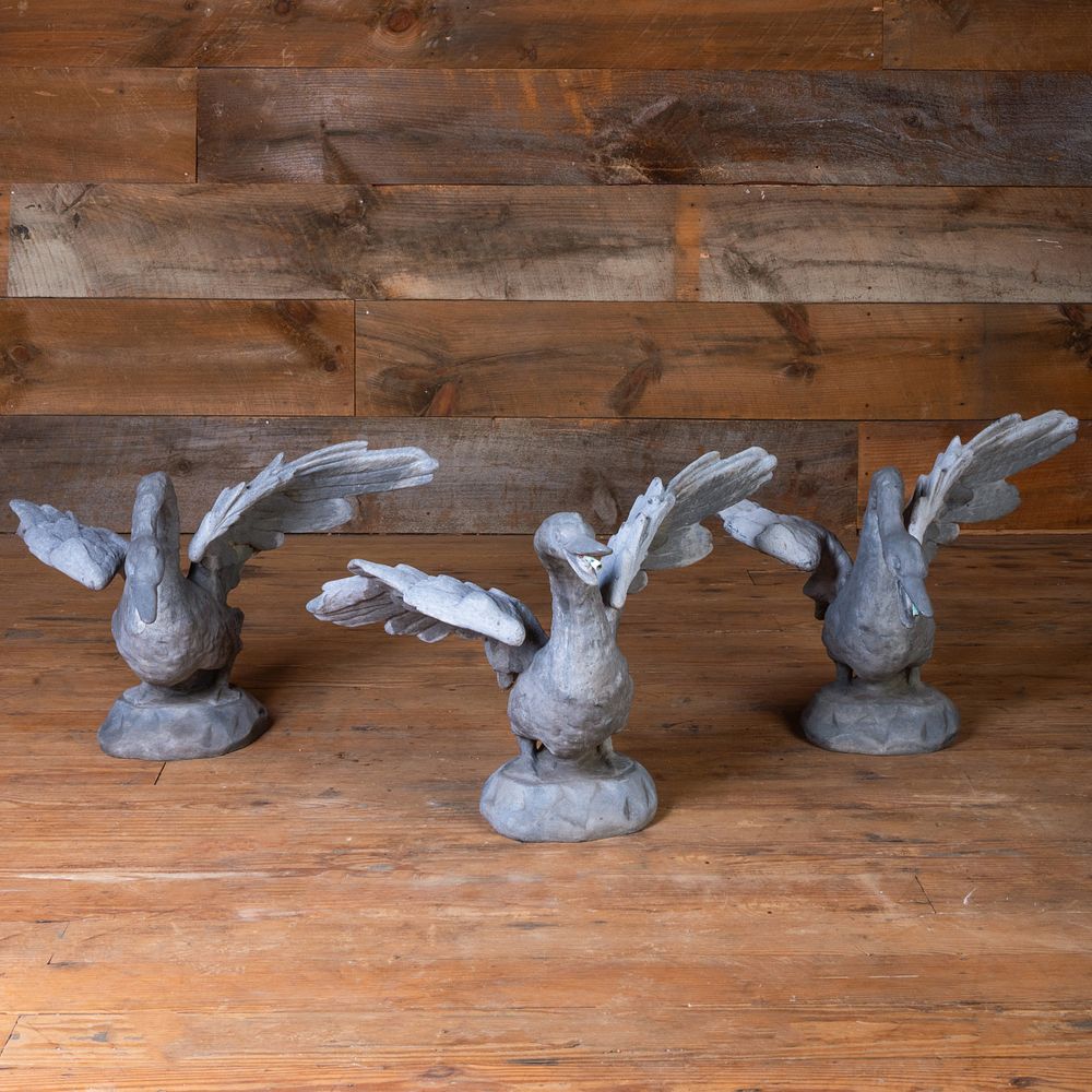 Appraisal: Group of Three Grey Painted Metal Models of Swans Taking