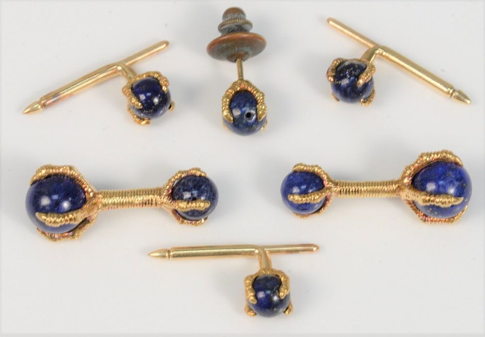 Appraisal: Tiffany Company Six Piece Gold and Lapis Tuxedo Set claw