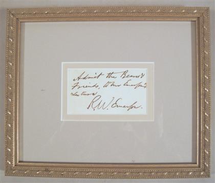 Appraisal: pieceAutograph Lecture Admission Card Signed Emerson R alph W aldo