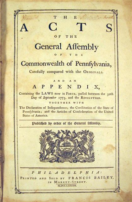 Appraisal: vol Pennsylvania State The Acts of The General Assembly of