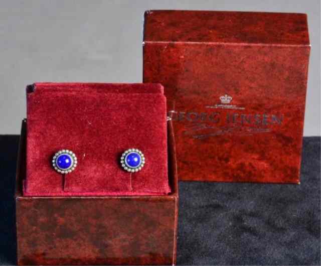 Appraisal: Georg Jensen Sterling And Lapis EarringsSterling flower form earstuds with