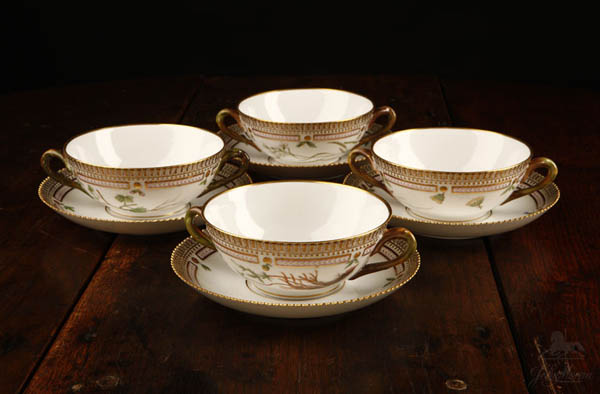 Appraisal: Four Royal Copenhagen Flora Danica soup bowls Four Royal Copenhagen