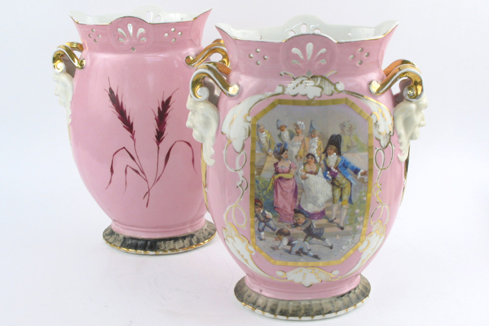 Appraisal: PAIR OF PARIS PORCELAIN GARNITURE VASES with different center cartouche