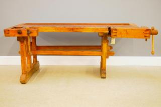 Appraisal: Wooden workbench A turn of the century Cabinetmaker's workbench Mixed