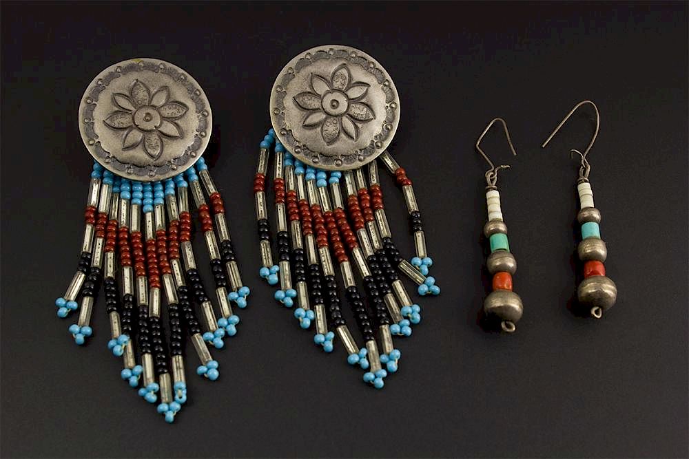 Appraisal: X Navajo Sterling Earrings Two pairs of Navajo Sterling Silver