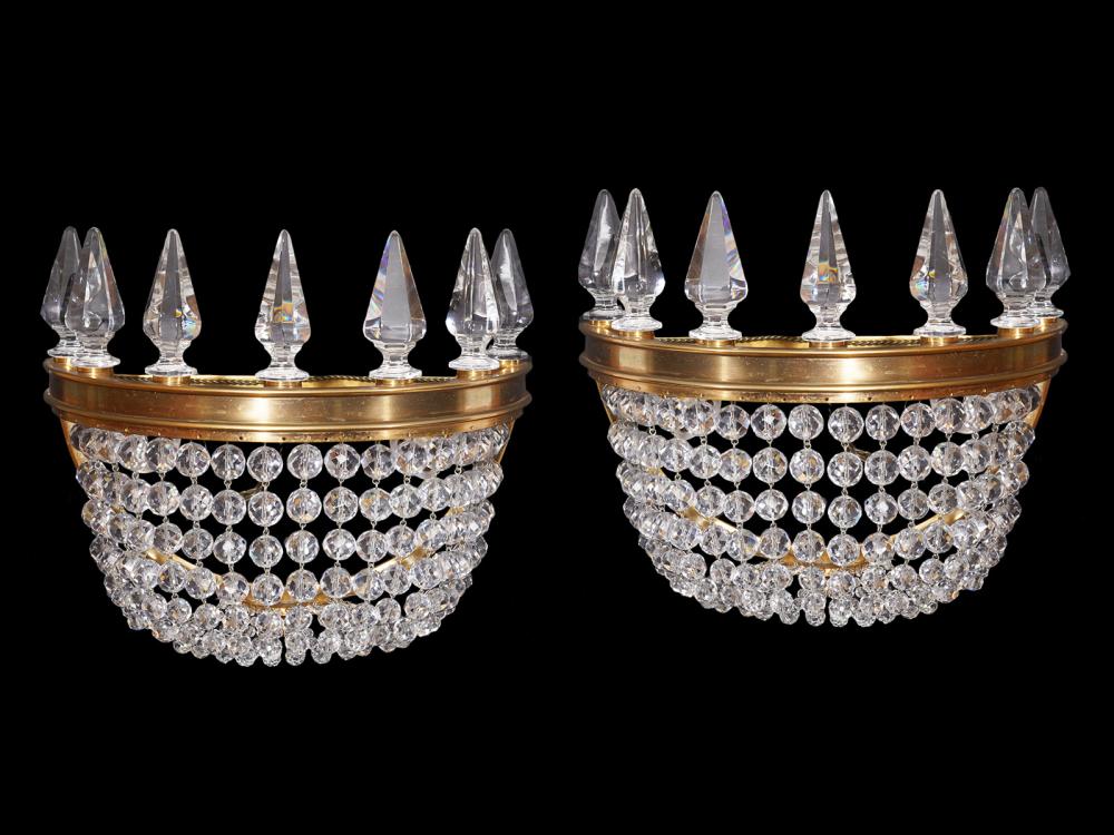 Appraisal: PR BACCARAT 'CRINOLINE' CRYSTAL GILT SCONCESPair of Baccarat crystal and