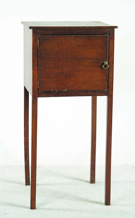 Appraisal: MAHOGANY ONE DOOR ANTIQUE BEDSIDE TABLE Single door opens with