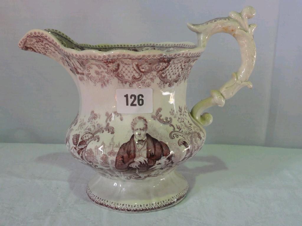 Appraisal: A Victorian jug commemorating Sir Walter Scott with purple painted