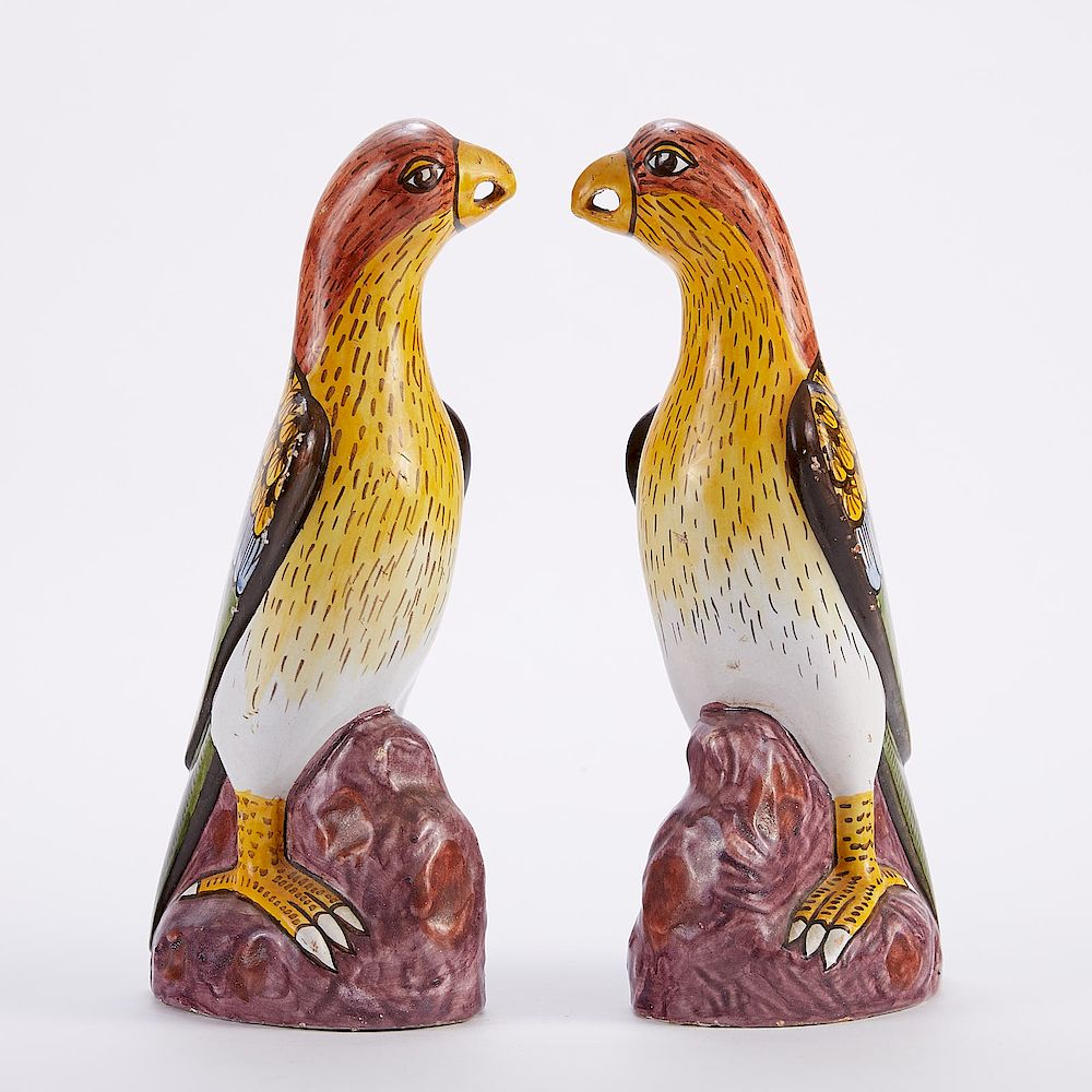 Appraisal: Pair of Faience Tin Glazed Ceramic Parrots Pair of th