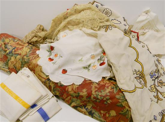 Appraisal: Length of Chinoiserie decorated chintz along with flat textiles with