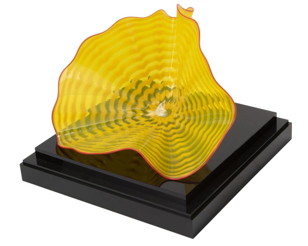 Appraisal: Dale Chihuly b American Persian glass bowl Striped yellow glass