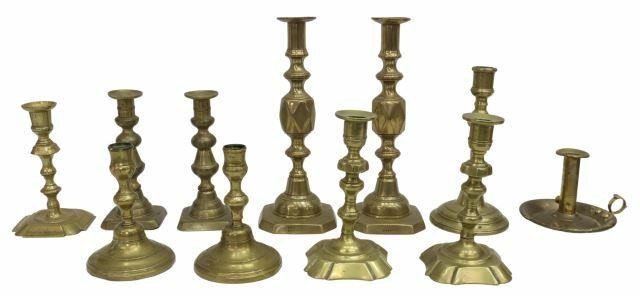 Appraisal: lot of American and English brass candlesticks th c comprising