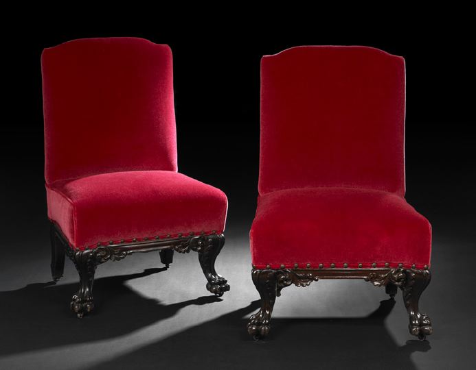 Appraisal: Pair of Victorian Mahogany and Upholstered Slipper Chairs late th