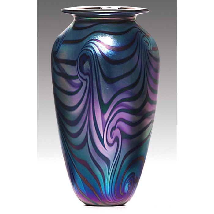 Appraisal: Eickholt vase shoulderedform in blue purple andgreen iridescent glass withhooked