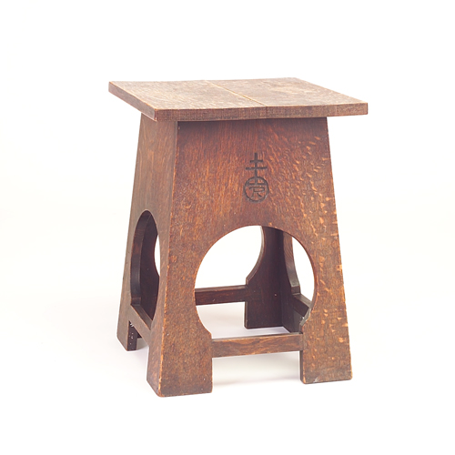 Appraisal: ROYCROFT Tabouret with square overhanging top and four plank sides