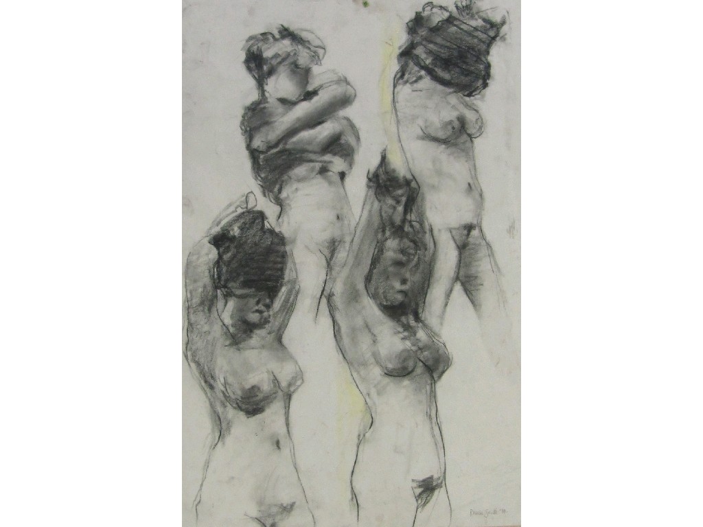 Appraisal: RHONDA SMITH Sheet of four charcoal female life studies signed