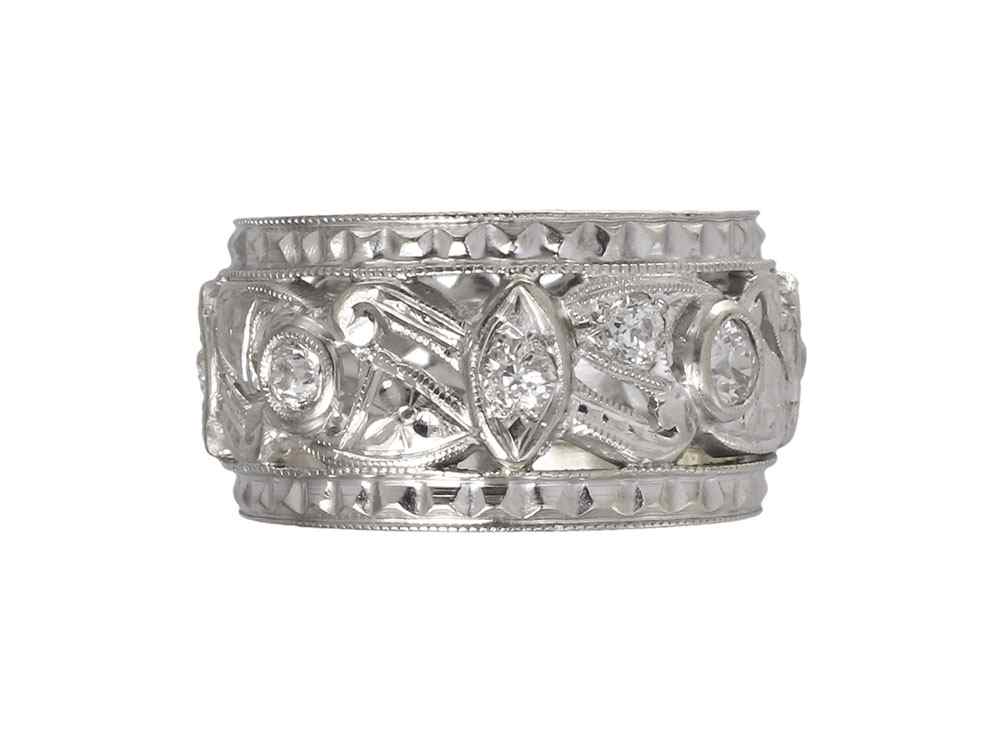 Appraisal: ANTIQUE DIAMOND FILIGREE WEDDING BAND RING K white gold band