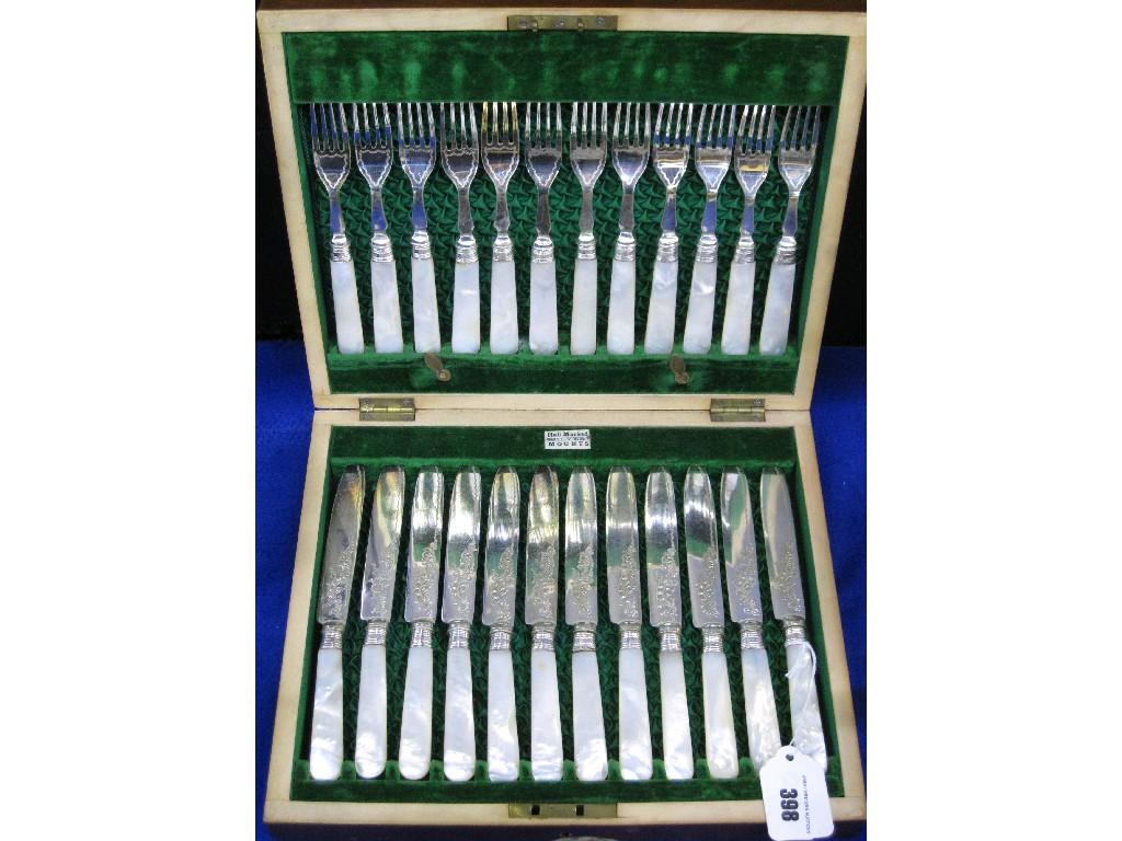 Appraisal: Cased piece mother of pearl and EP dessert cutlery set