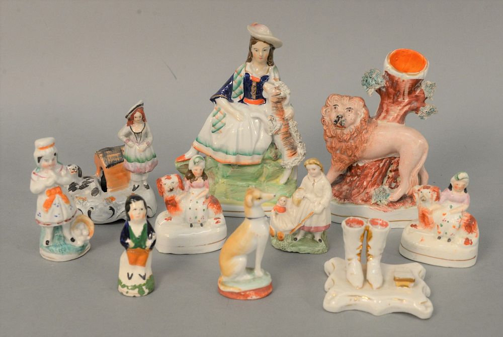 Appraisal: Ten Staffordshire Figures and Articles to include a lion figure