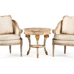 Appraisal: A Pair of Louis XVI-Style Carved and Painted Bergeres and