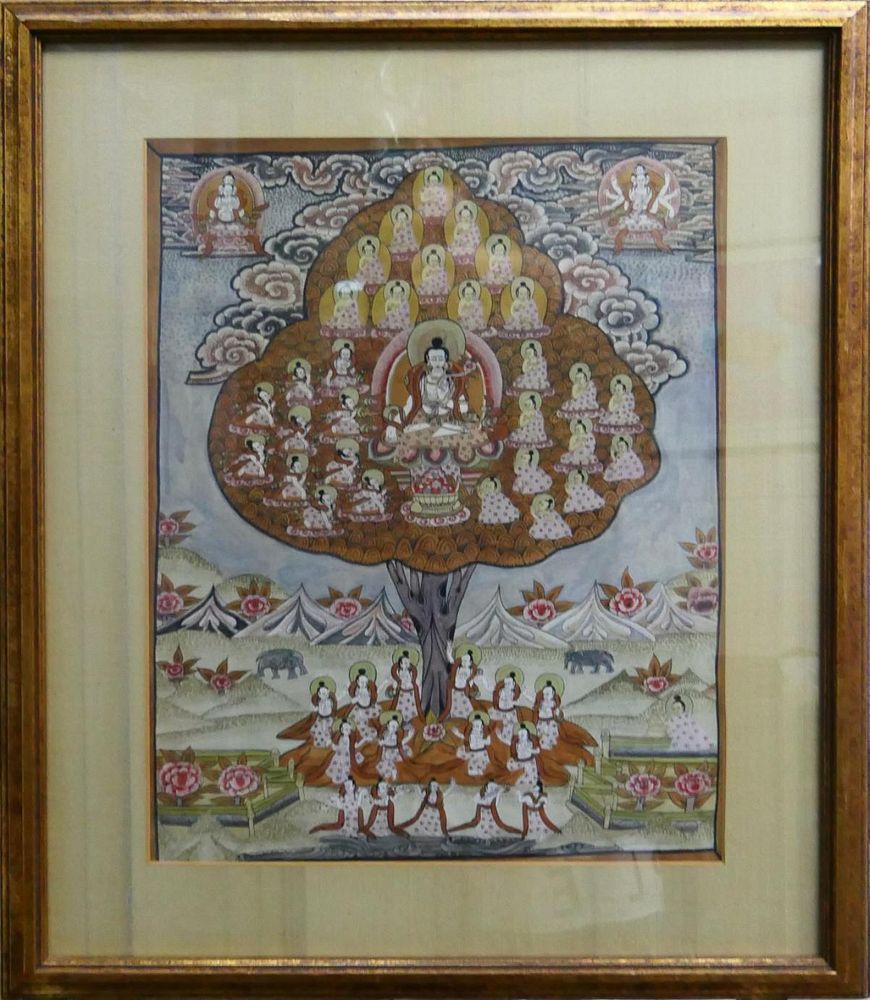 Appraisal: VINTAGE THAI TIBETAN THANGKA OIL ON SILK FRAMED A vintage