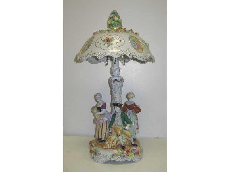 Appraisal: GERMAN PORCELAIN FIGURAL LAMP VEB Plaue th century Dresden style