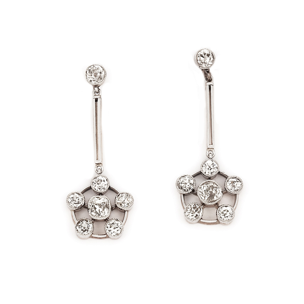 Appraisal: Pair of Diamond Drop Earrings Diamonds ap cts ap dwt