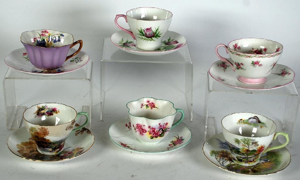 Appraisal: SHELLEY CHINA TEA CUPS AND SAUCERS comprising Thistle Bridal Rose