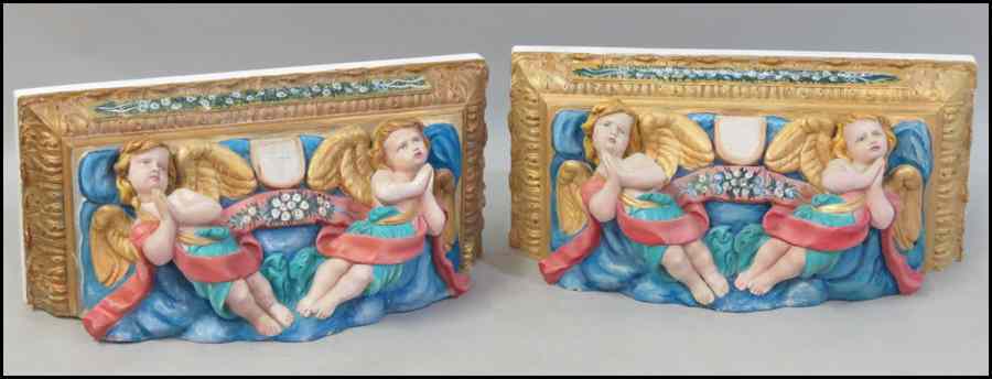 Appraisal: PAIR OF GILT AND PAINTED PLASTER WALL BRACKETS H ''