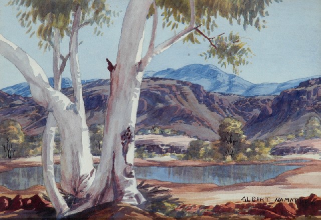 Appraisal: Albert Namatjira - Ghost Gums watercolour signed 'Albert Namatjira' lower