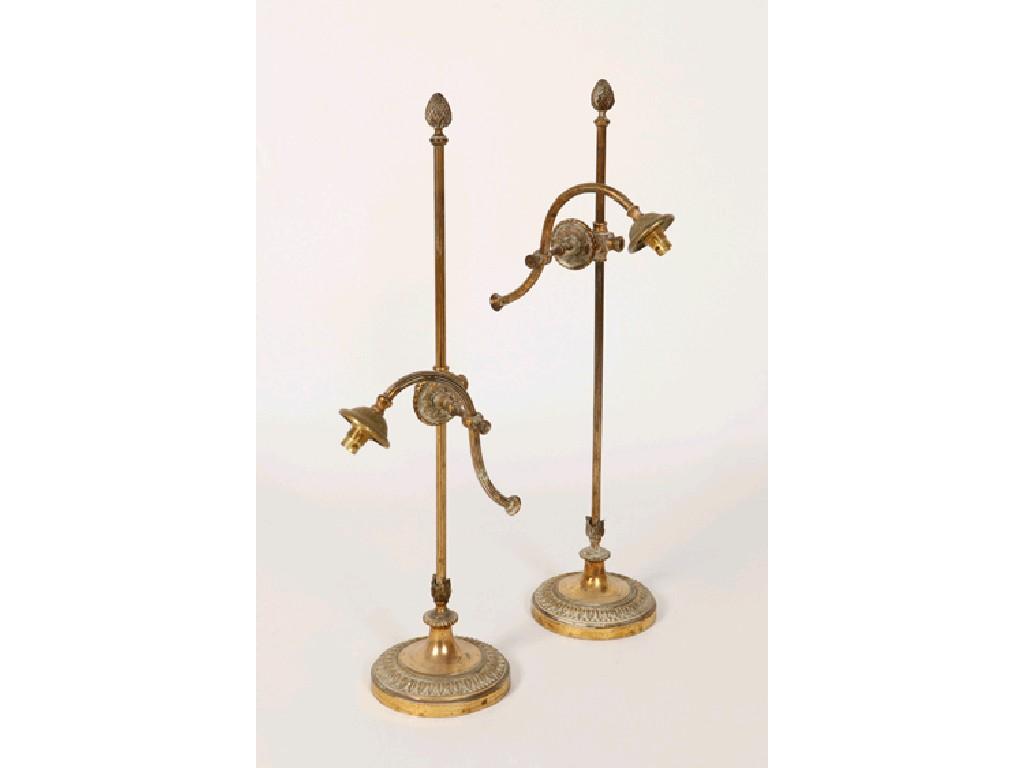 Appraisal: A PAIR OF EDWARDIAN GILT METAL ADJUSTABLE LIGHT FITTINGS each