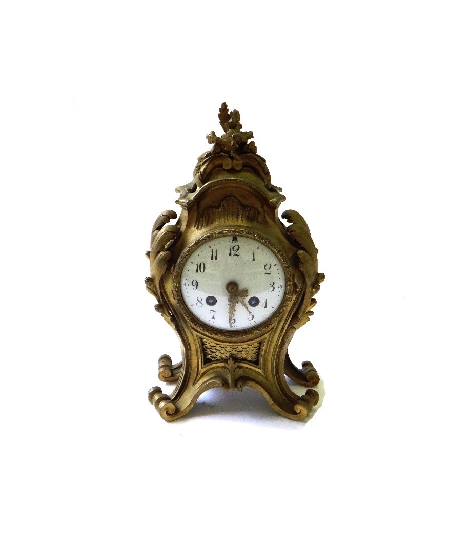 Appraisal: A French gilt bronze mantel clock of Rococo design with