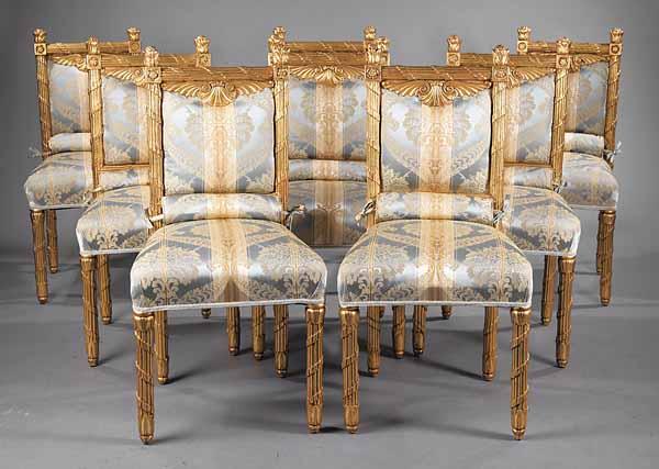 Appraisal: A Set of Eight Louis XVI-Style Gilt Dining Chairs the