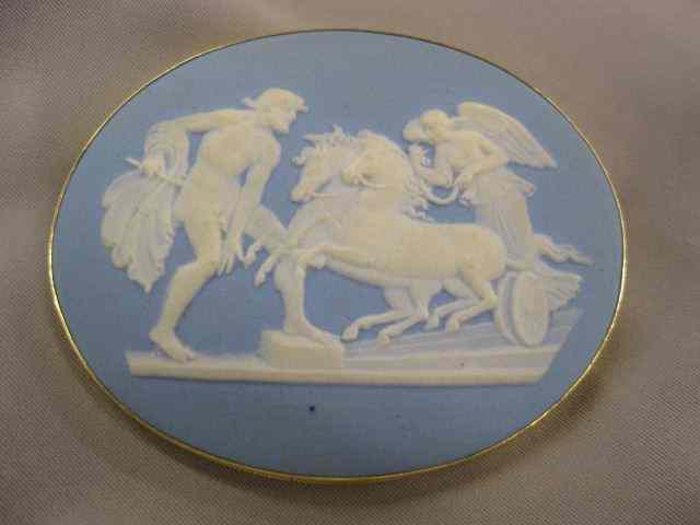 Appraisal: Wedgwood Jasperware k Gold Brooch Roman chariot scene light blue