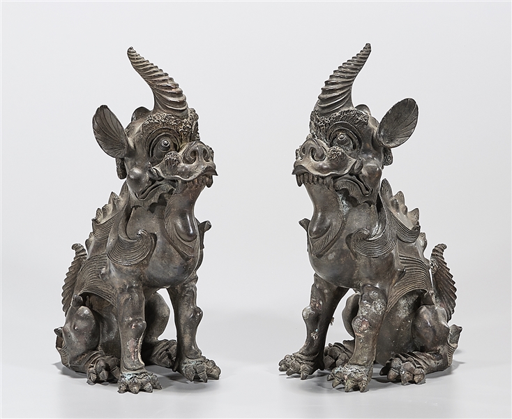 Appraisal: Pair of Chinese bronze qilin sculptures x x each approx