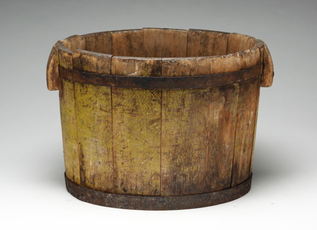 Appraisal: AMERICAN DECORATED BUCKET Second half th century Stave construction with