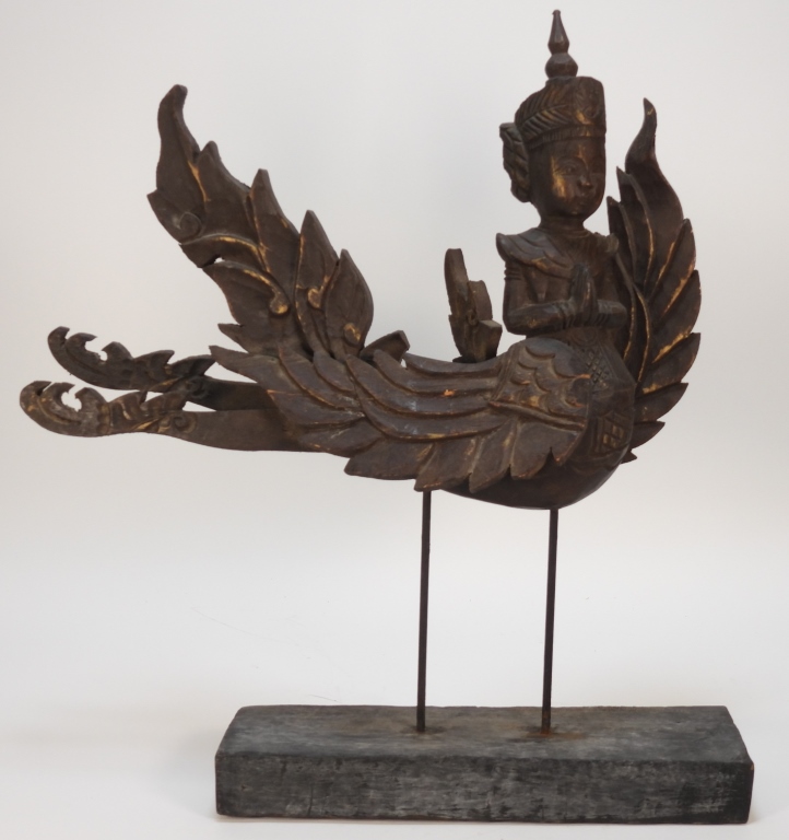 Appraisal: THAI GARUDA CARVED WOOD SCULPTURE Thailand th CenturyDepicts an androgynous