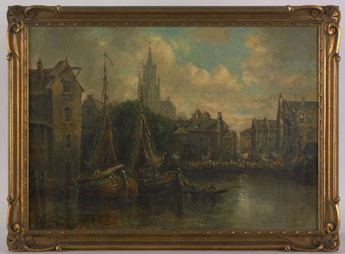 Appraisal: J Van Voorhees early th c oil on canvas canal