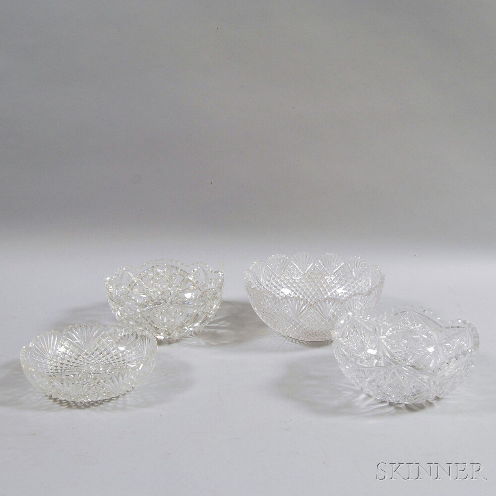 Appraisal: Four Colorless Cut Glass Bowls including a strawberry diamond and