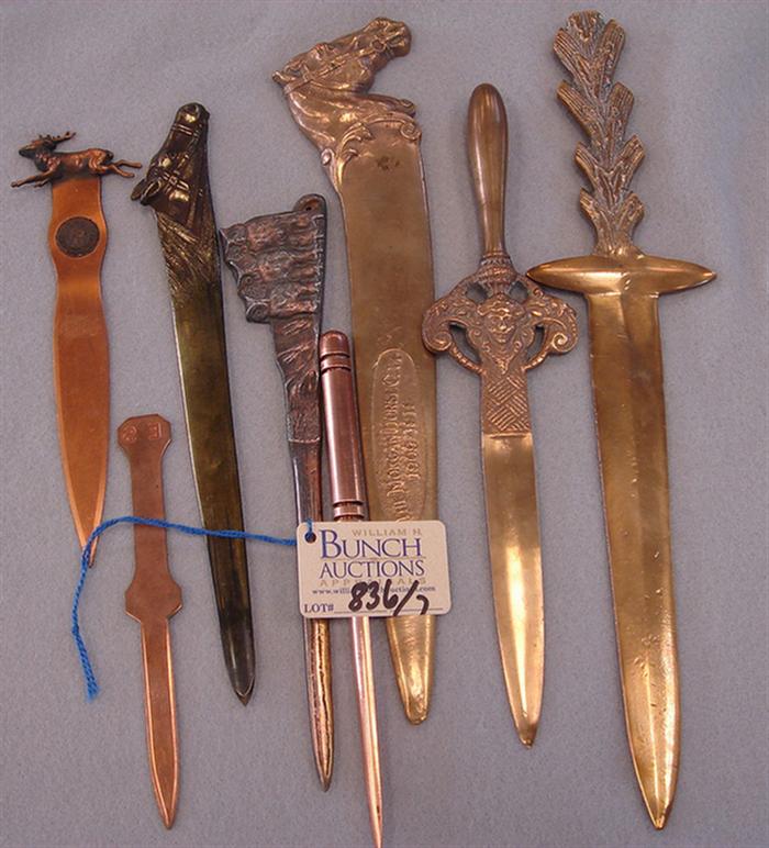 Appraisal: Lot of vintage brass copper animal themed letter openers Including