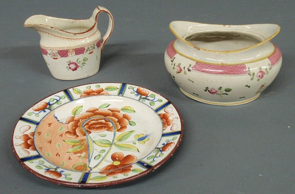 Appraisal: Gaudy Dutch plate Oyster pattern dia creamware creamer and sugar