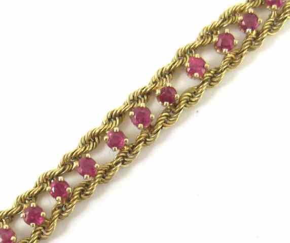 Appraisal: RUBY AND FOURTEEN KARAT GOLD BRACELET - inches in length