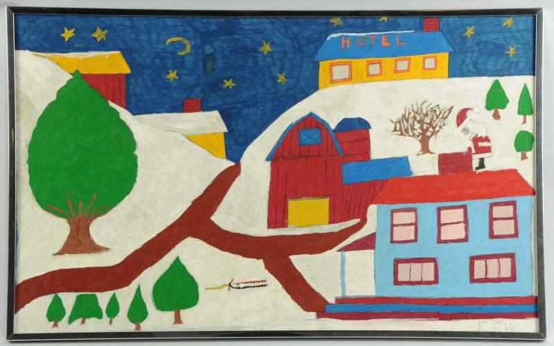 Appraisal: Folk Art Oil on Canvas By Floretta E Warfel Depicts